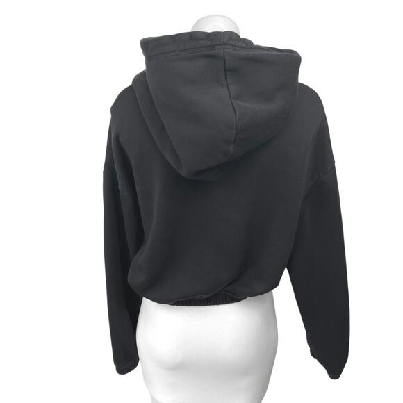 Zara Women's Black Long Sleeve Hoodie Hooded Cropped Cozy Sweatshirt Top Size L - Picture 2 of 3